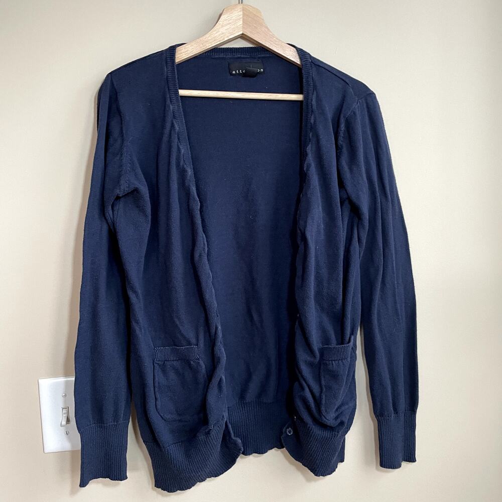 Attention open‎ front navy blue cardigan women's size large 100% cotton knit